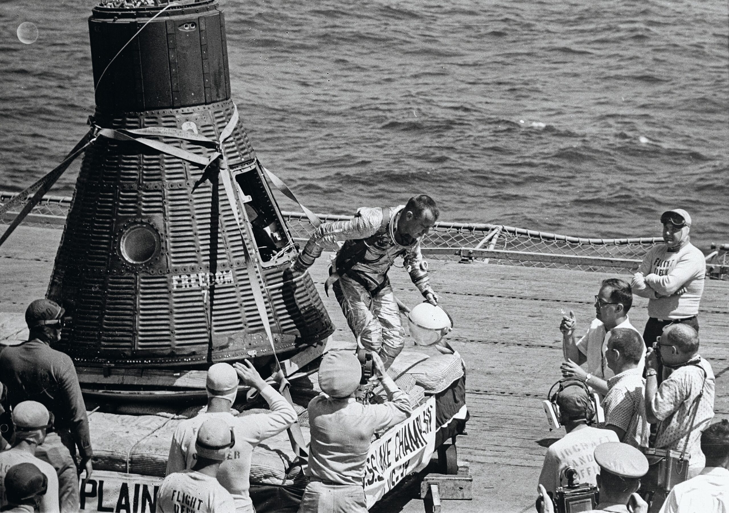 Alan Shepard emerges from the Freedom 7 space capsule.