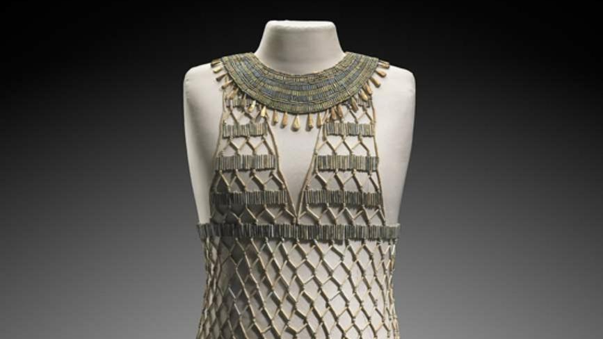 close-up of the top part of an ancient Egyptian beaded dress