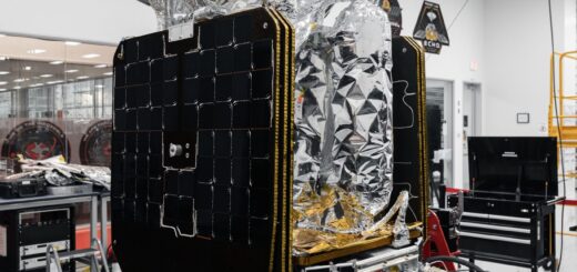 The LOXSAT payload is displayed inside Rocket Lab’s Spacecraft Production Complex in Long Beach, California.
