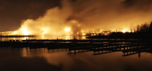 pulp and paper mill, nature, finland, night, evening, smoke, lights, water, reflection, reflections, river, panorama, industry, industrial, outside, brown smoke, brown river, brown industry