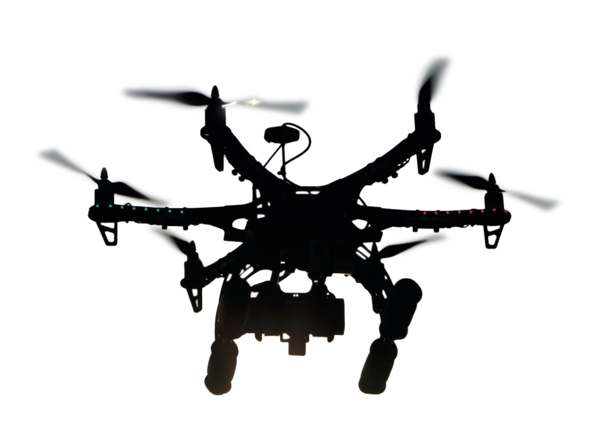 A hexacopter drone taking photographs from the air.