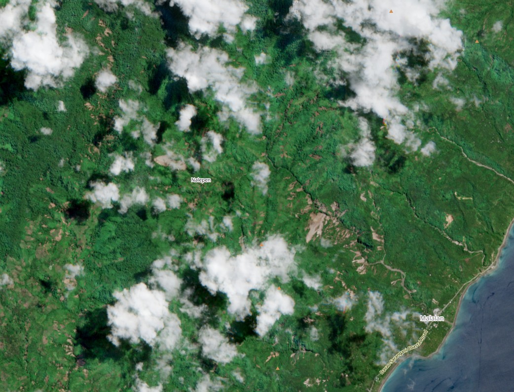 Sentinel 2 image dated 14 June 2026 showing landslides triggered by the Mindanao earthquake.