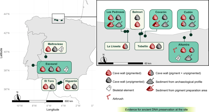 Investigating ancient human DNA preservation on cave walls and in rock art