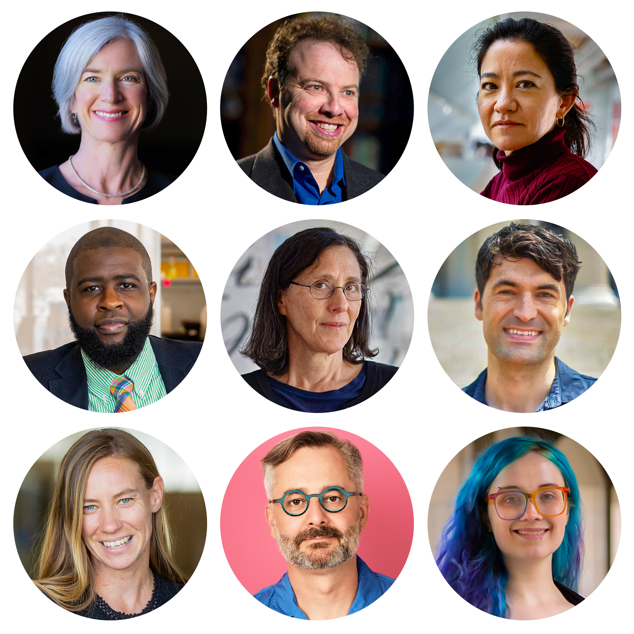 a 3 by 3 grid of upcoming joy of why guest portraits