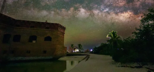 The Milky Way stretches above Dry Tortugas National Park in Florida.