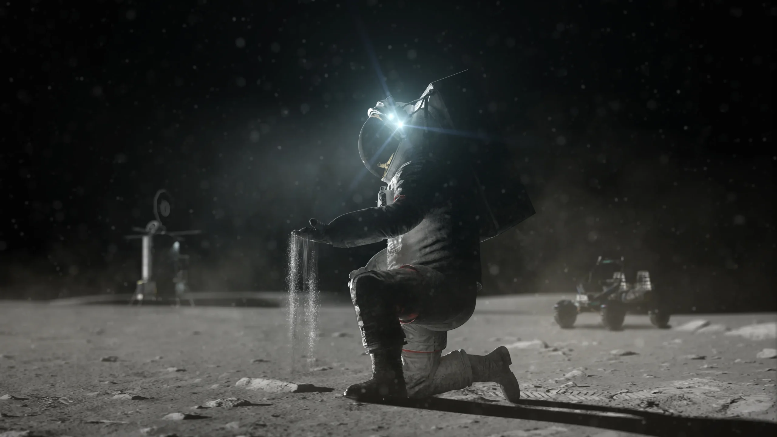 During a Lunar Gravity flight test with Blue Origin in 2025, seven surface infrastructure technologies studied regolith mechanics and lunar dust transport in a simulated lunar gravity environment.