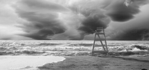 sea, beach, sand, nature, storm, clouds, weather, vigilance tower, landscape, black and white