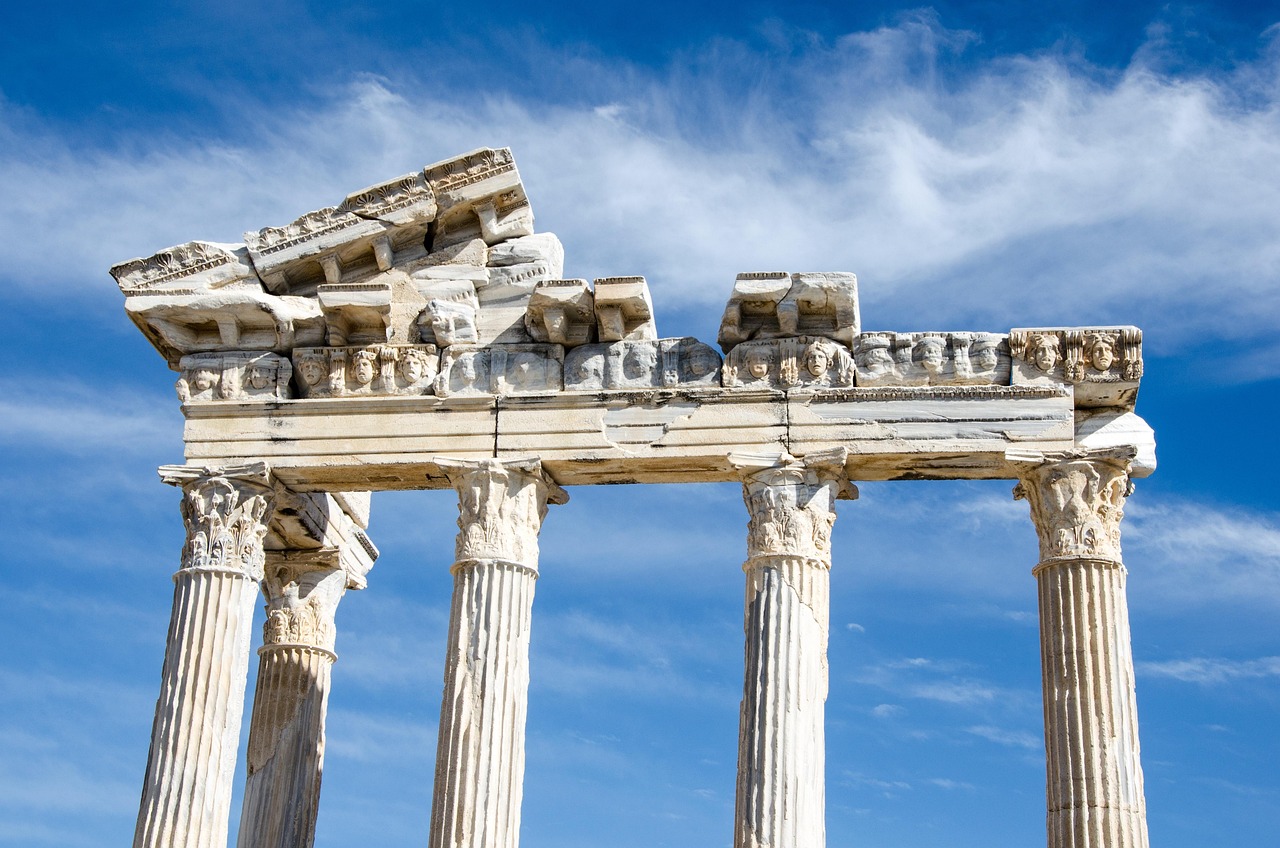 the temple of apollo, side, turkey, vacations, antiquity, building, ruin, columnar, temple, port, summer, nature, tourism
