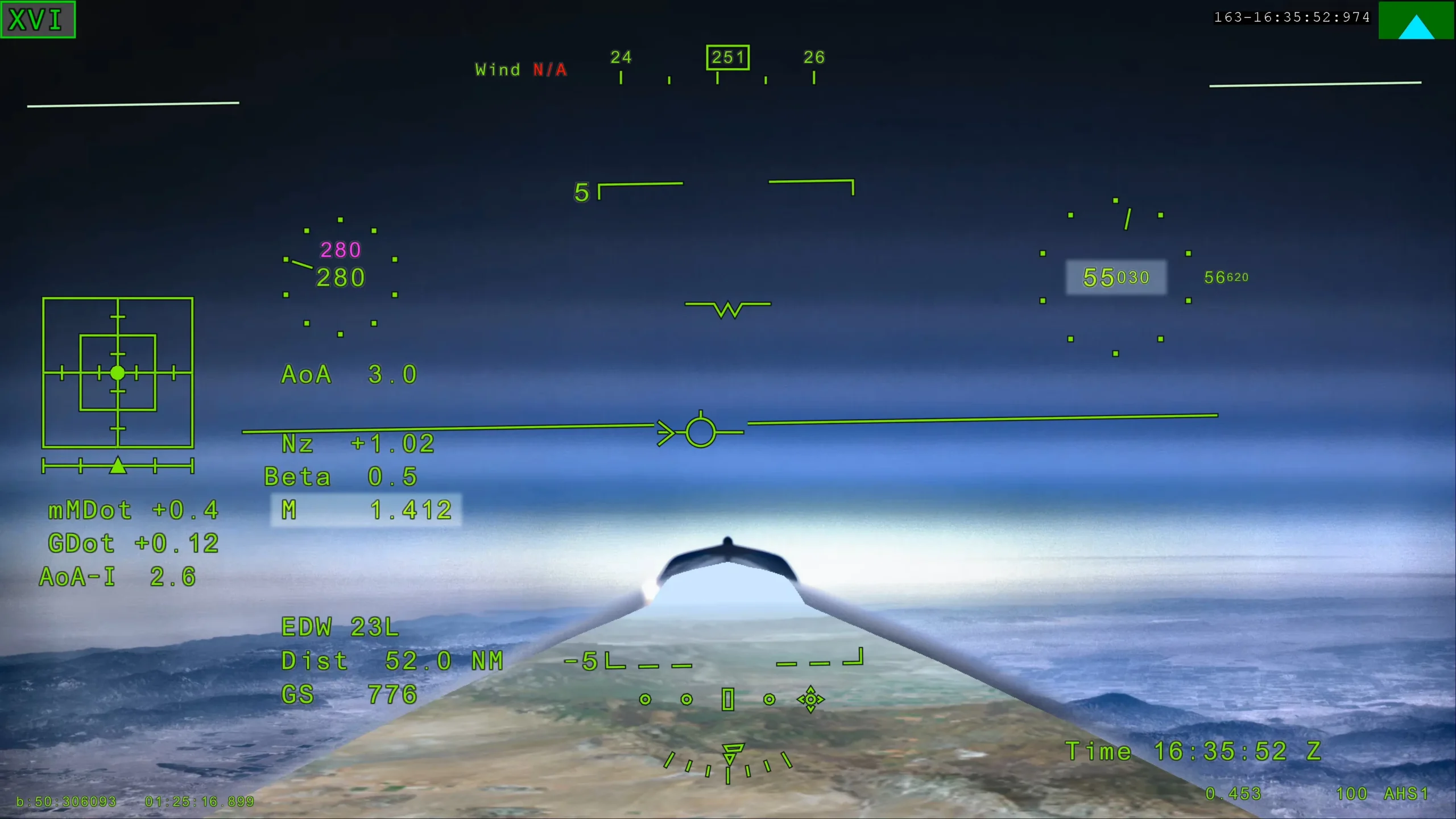 Photo of the XVS screen on the X-59 showing Mach 1.4 at 55,030 was achieved.