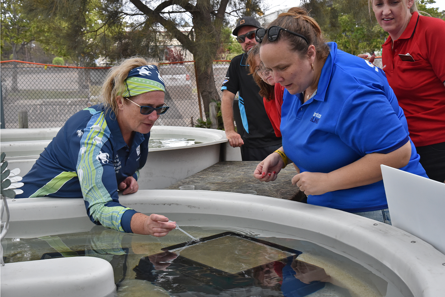 Emma Jackson, who directs CMERC (right), envisions large-scale restoration using many seagrass species, with the process as routine as seeding a lawn. Image courtesy CMERC.