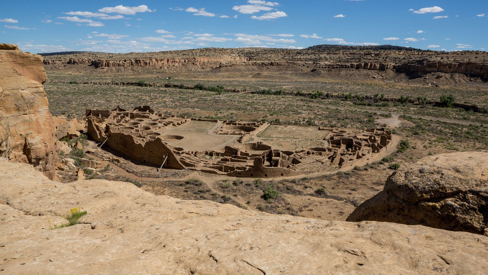 An archaeological site in the middle of a valley.